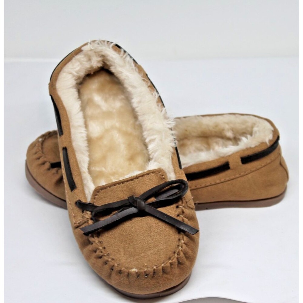 Airwalk Kids Suede Moccasin Slippers Faux Fur Lining Girls Size 12